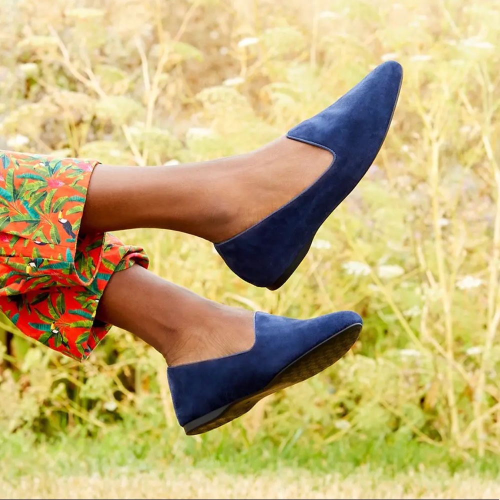 BIRDIES Navy Suede, The Heron Flats - Size 8
